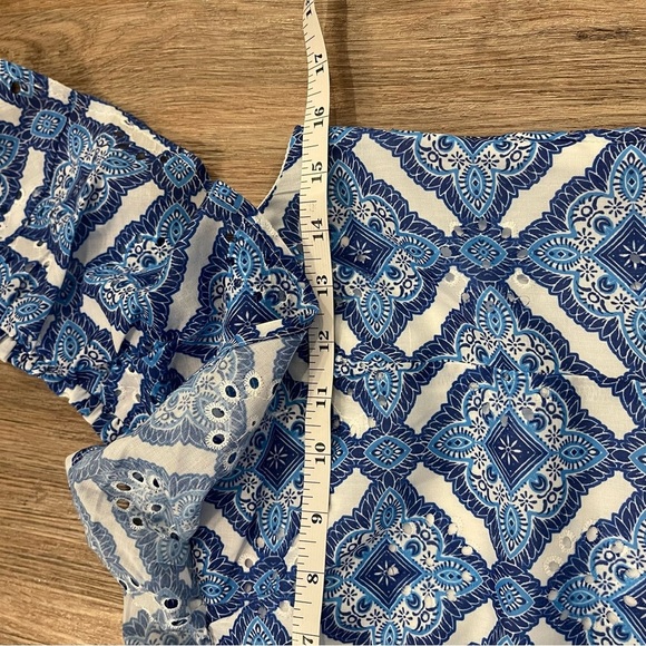 Mi Ami Matching Set Blouse Shorts Women’s S Blue White One Shoulder Cropped Boho - Picture 8 of 13